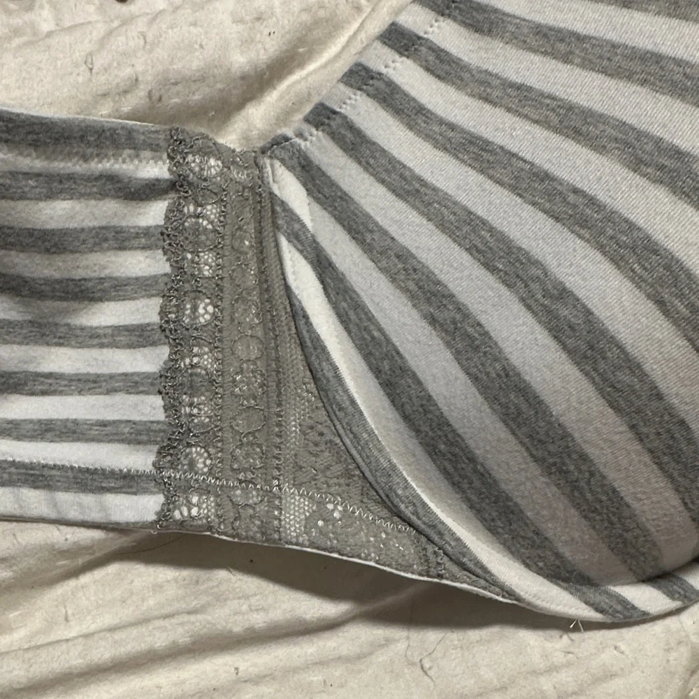 Cacique Gray and White Striped‎ Bra